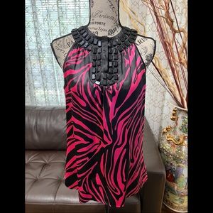 Michael by Michael Kors Pink and Black Adorned Halter Top , Size 6